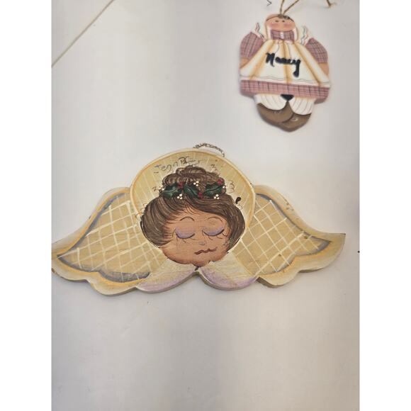 Country Primitive Wooden Ornaments Set of 5 Christmas Angels & Sled ~6" - Picture 3 of 7